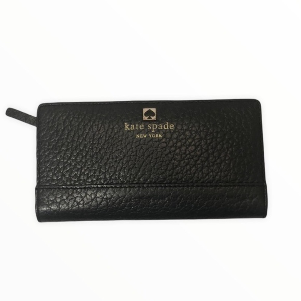 Kate spade black pebbled leather slim wallet